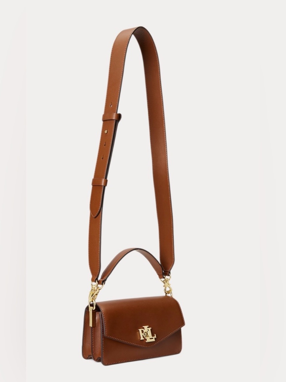 Ralph Lauren Tan Leather Tayler Crossbody with Gold RL Logo